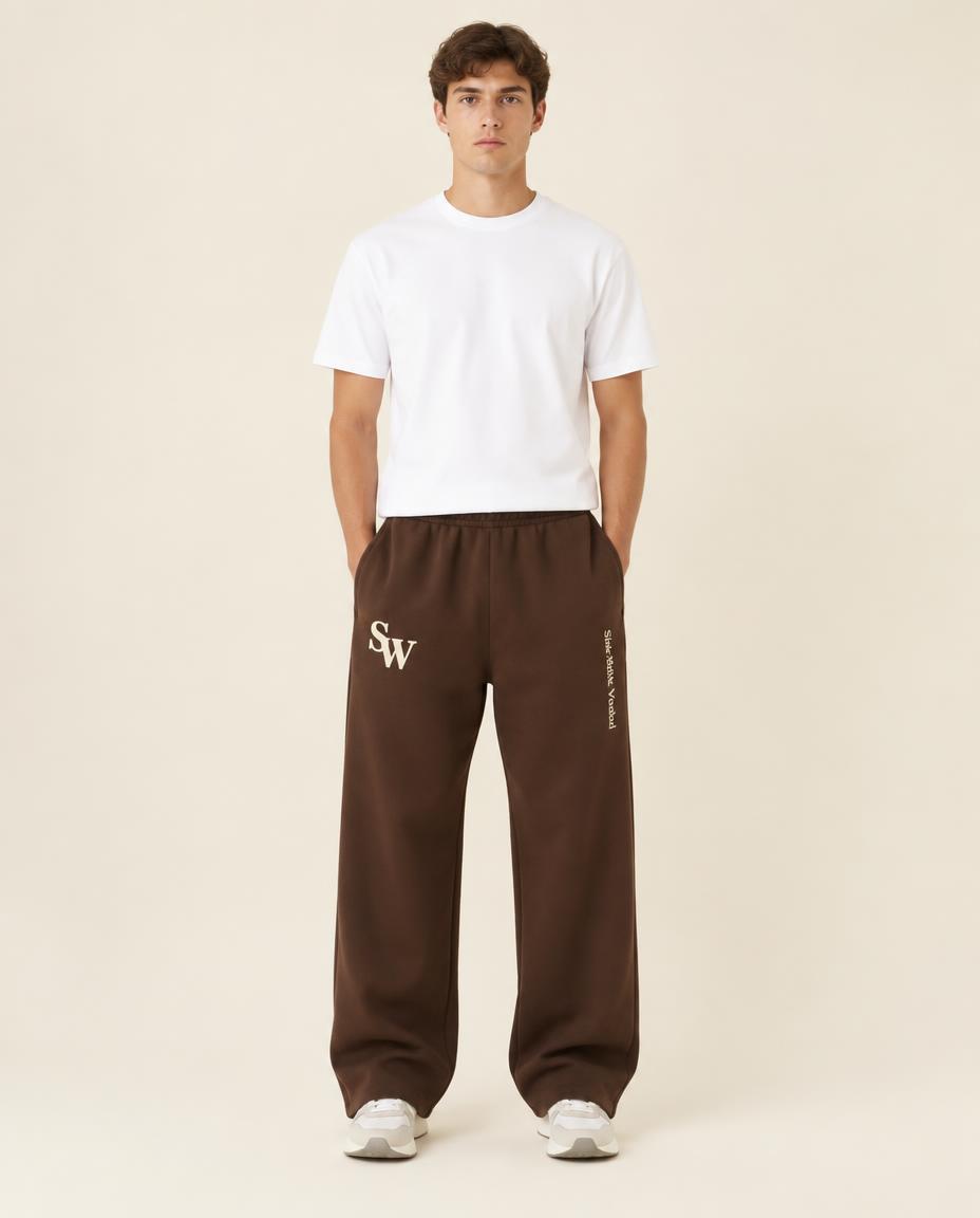 Big SW Wide-Leg Joggers — Cocoa — Front view