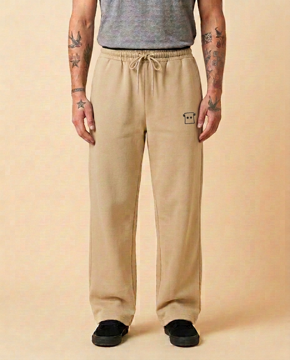 Box Head Logo Wide-Leg Joggers — Sand