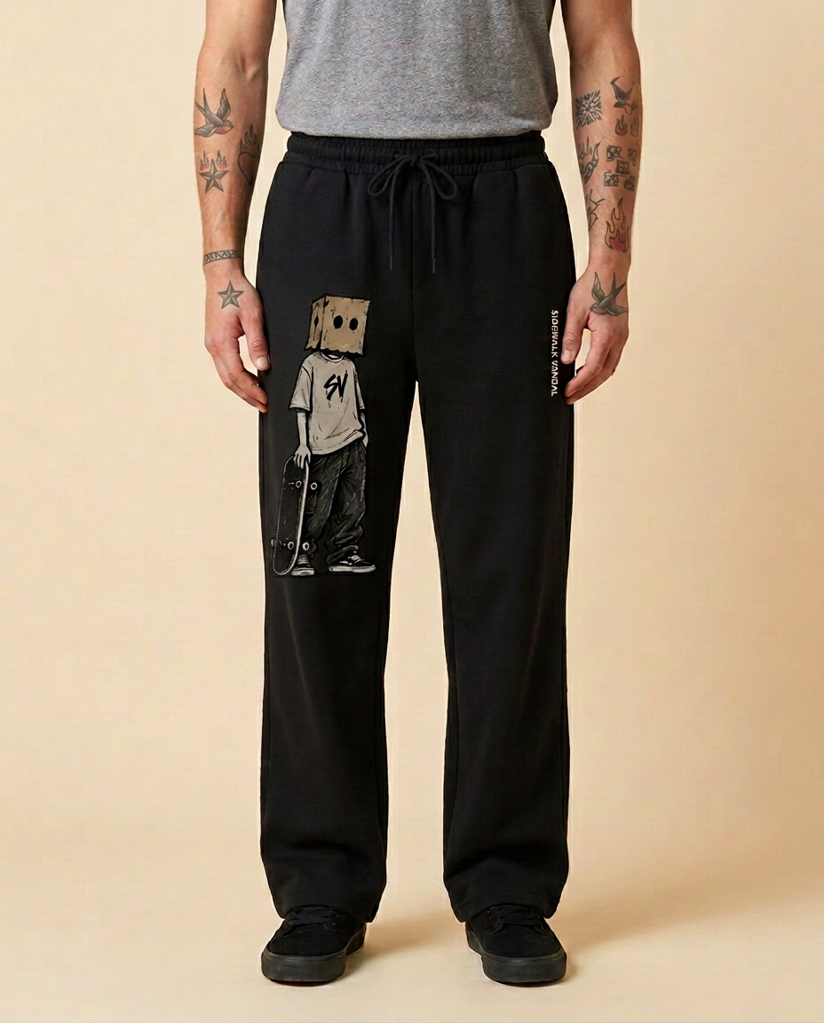 Box Head Skater Wide-Leg Joggers — Black