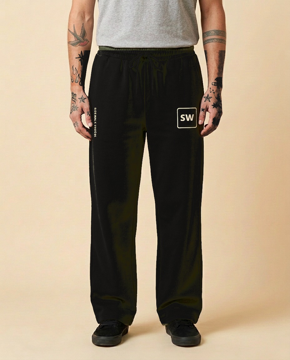 SW Pocket Wide-Leg Joggers — Black — Front view