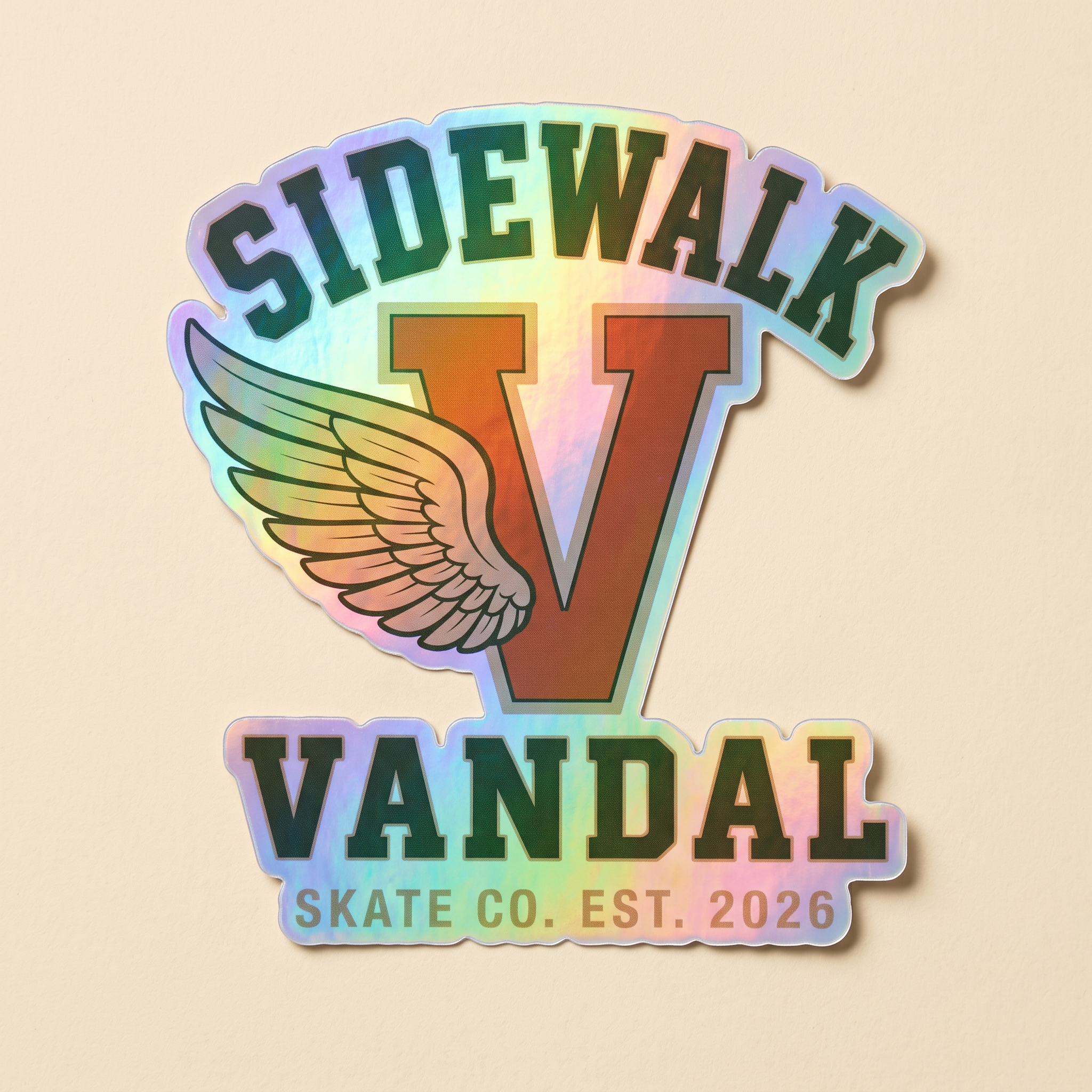Varsity Wing V Holo Sticker — Rainbow Foil