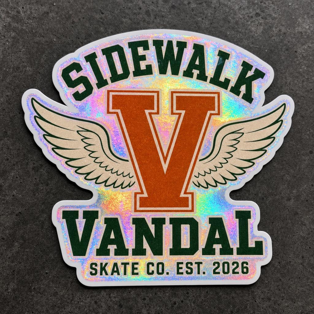 Varsity Wing V Holo Sticker — Rainbow Foil