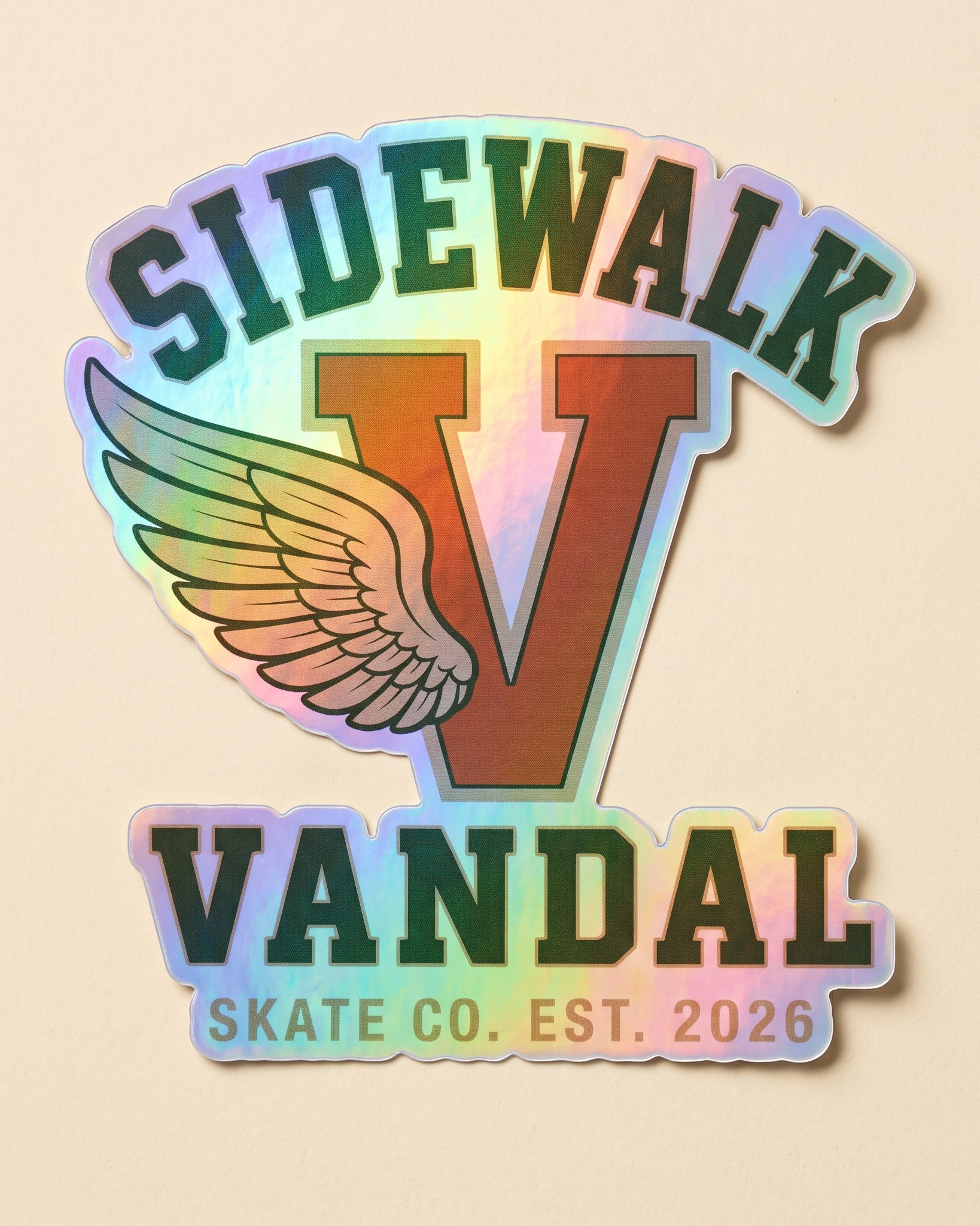 Varsity Wing V Holo Sticker — Rainbow Foil