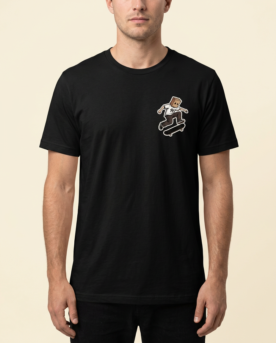 Box Head Bones & Boards Tee — Black — Front view