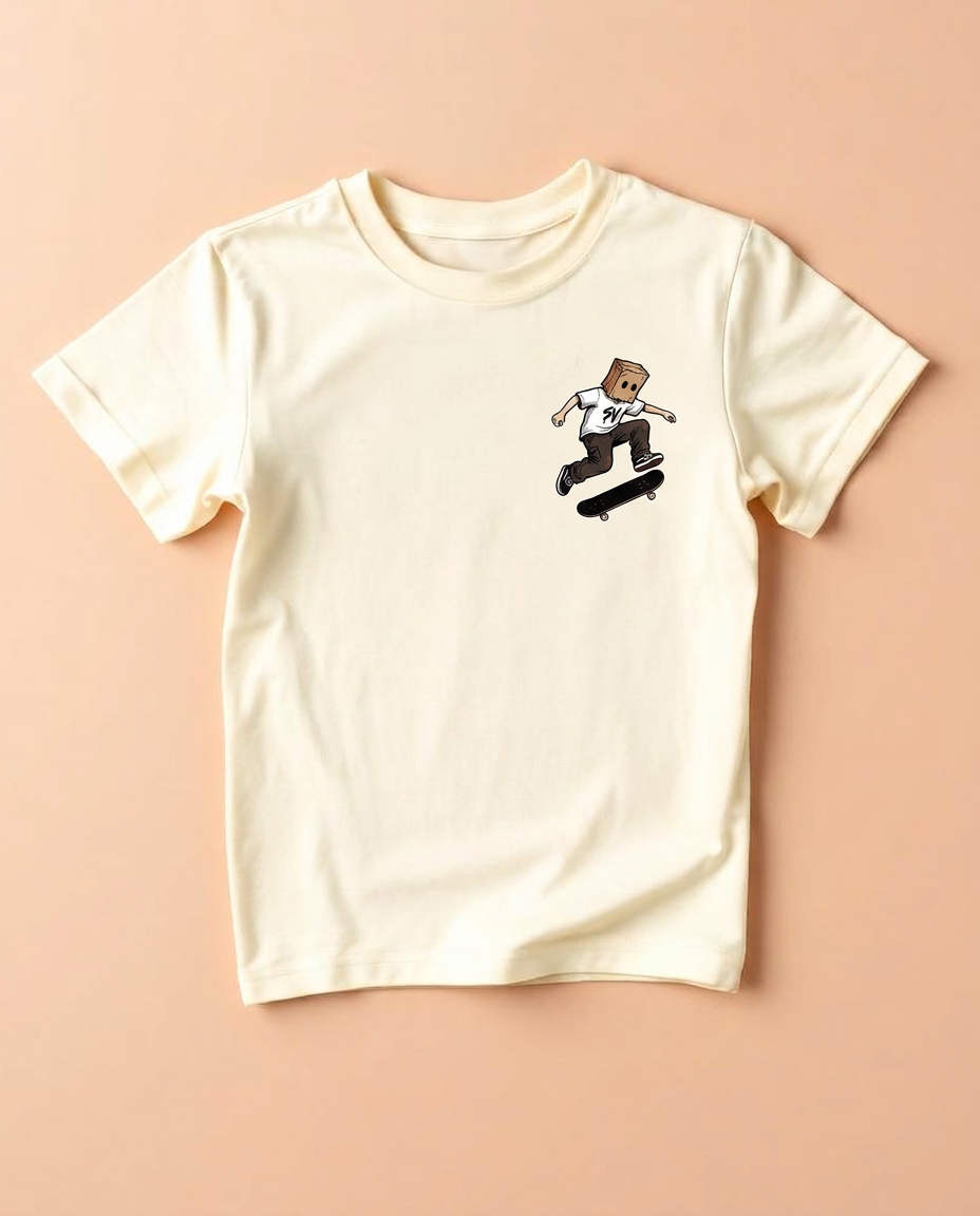 Box Head Crew Kids Tee — Natural — Front view