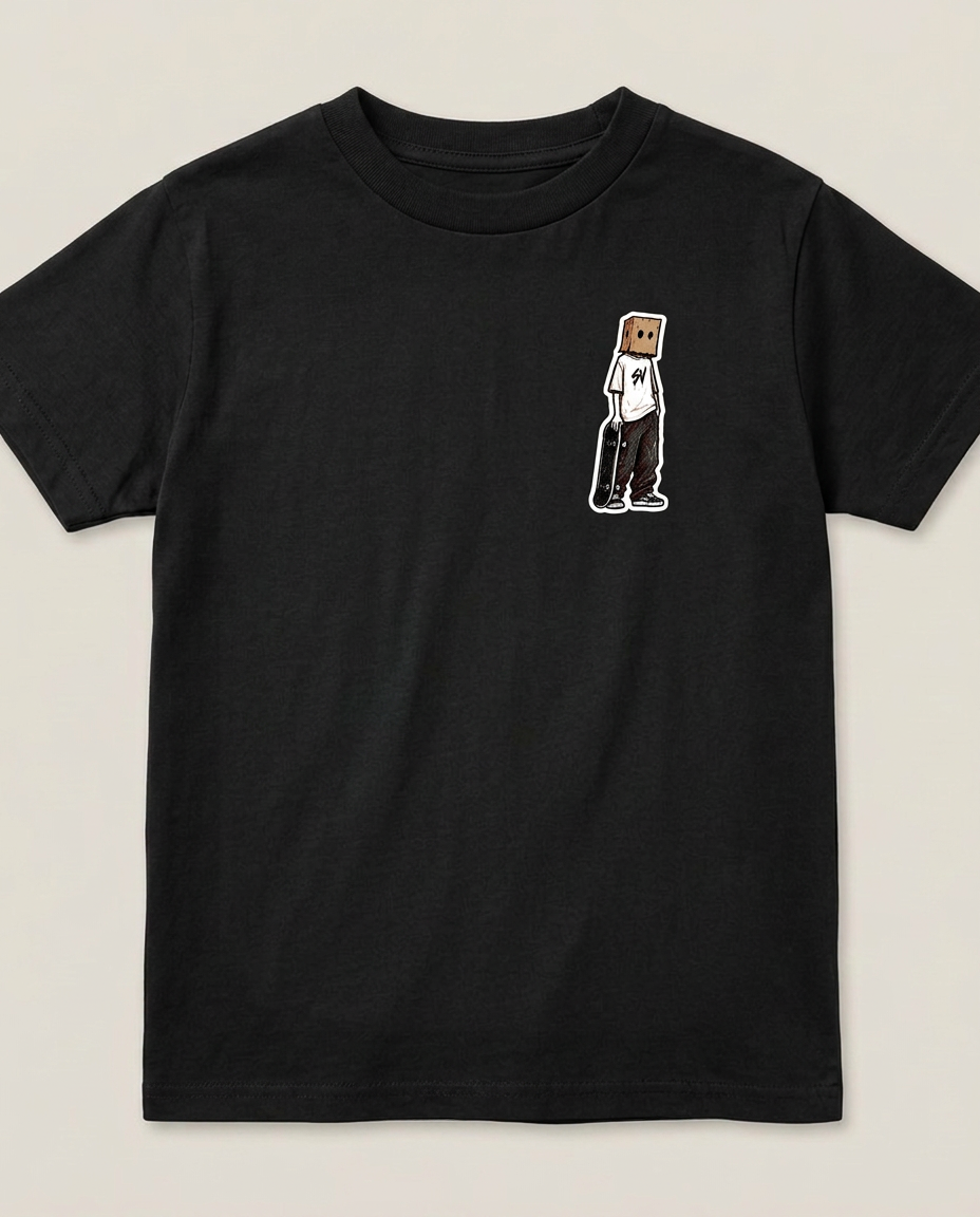 Box Head Rad Kids Tee — Black — Front view