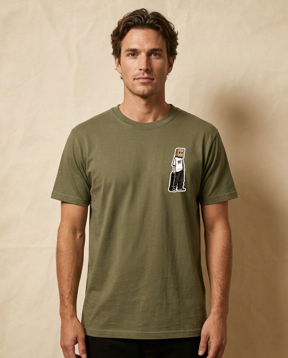 Box Head Yard Shift Tee — Olive — Front view