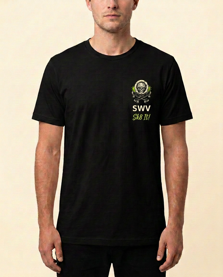 YOLO Deathwheel Tee — Black — Front view